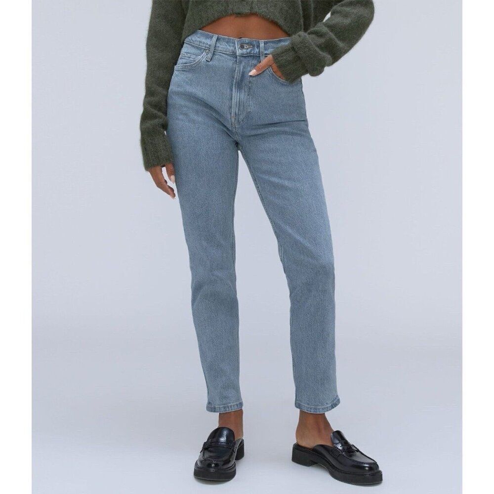 Everlane Cheeky Jeans ORIGINAL Straight Leg Womens 28 Crop High Rise Blue NWT